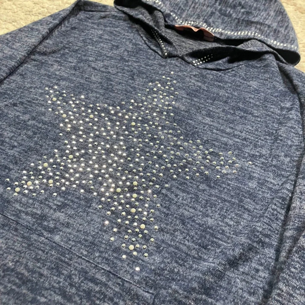 Y2K Glam Star Hoodie Blue Raver 2000s Embellished Size Large - Picture 3 of 7